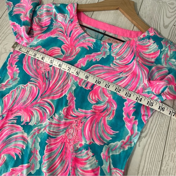Lilly Pulitzer Charley Dress 3/4 Sleeve Casual Cotton Vibrant Pink Blue - Picture 3 of 7